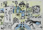 Medaile škole za kolekci malby a kresby: Dvoinishnikova Anastasiya V. (11 let), MOU DOD PDHSH children art school, Pervouralsk, Rusko