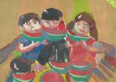 Medaile škole za kolekci malby a kresby: Simonian Sofia Armanovna (9 let), Detskaia khudozhestvennaia shkola O. Sharambeiana, Dilizhan, Arménie