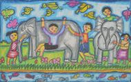 Čestné uznání: Choudhary Diya Roy (7 let), Shilpangan Child Art Teaching Centre, Agartala, Indie