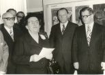 1977 - 5. MDVV - vernisáž, výstavu zahajuje místopř. ČNR Marie Jarošová, vpravo předseda vlády ČSSR Lubomír Štrougal